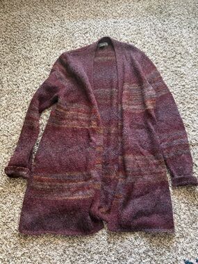 Natural Reflections Burgundy Multi-Stripe Open Cardigan